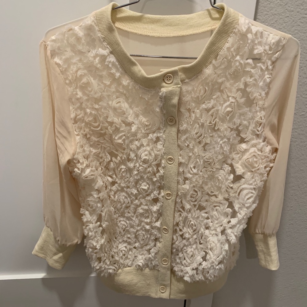 Modcloth white floral cardigan